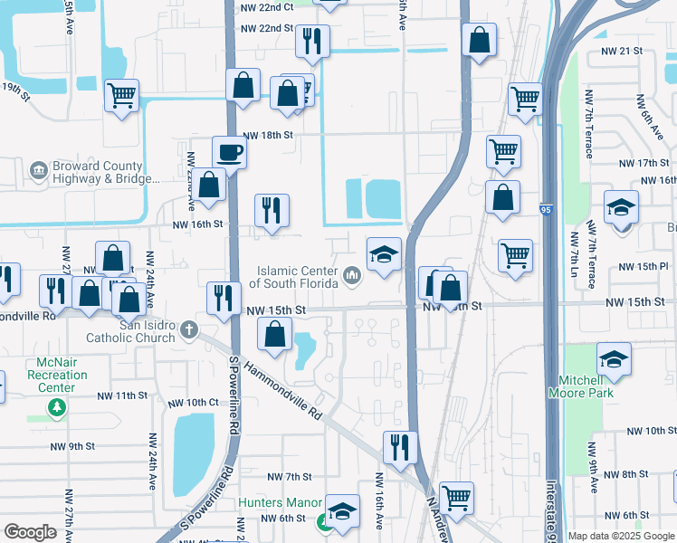 map of restaurants, bars, coffee shops, grocery stores, and more near 1518 Northwest 17th Avenue in Pompano Beach