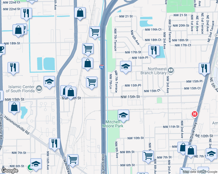 map of restaurants, bars, coffee shops, grocery stores, and more near 1541 Northwest 7th Lane in Pompano Beach
