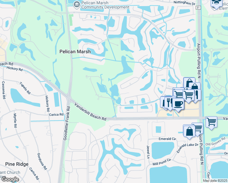 map of restaurants, bars, coffee shops, grocery stores, and more near 8801 Muirfield Drive in Naples