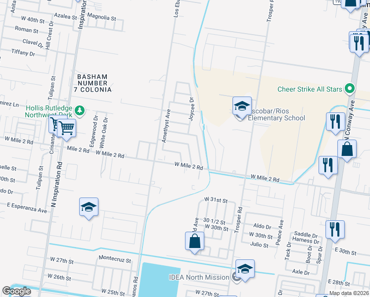 map of restaurants, bars, coffee shops, grocery stores, and more near 3211 Joyce Drive in Mission