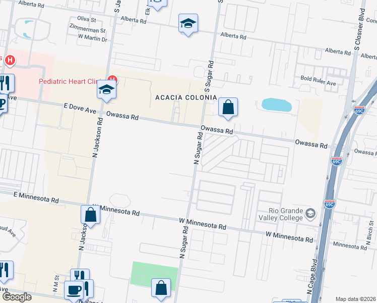 map of restaurants, bars, coffee shops, grocery stores, and more near 5813 North Sugar Road in Pharr