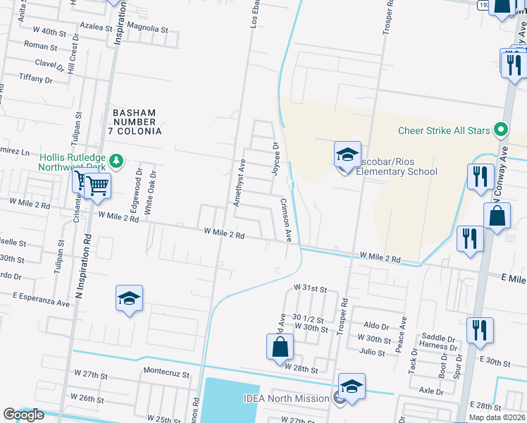 map of restaurants, bars, coffee shops, grocery stores, and more near 3211 Joyce Drive in Mission