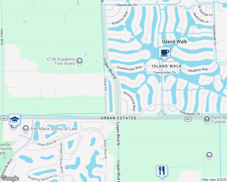map of restaurants, bars, coffee shops, grocery stores, and more near 5333 Cove Circle in Naples