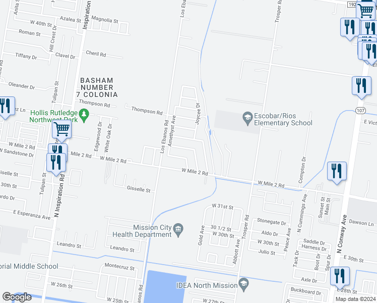 map of restaurants, bars, coffee shops, grocery stores, and more near 3211 Joyce Drive in Mission