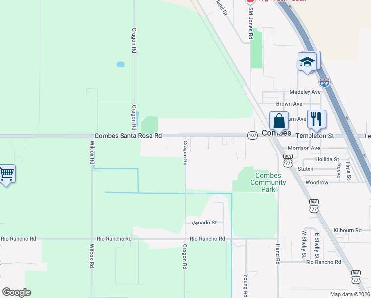 map of restaurants, bars, coffee shops, grocery stores, and more near 21454 Cragon Road in Harlingen