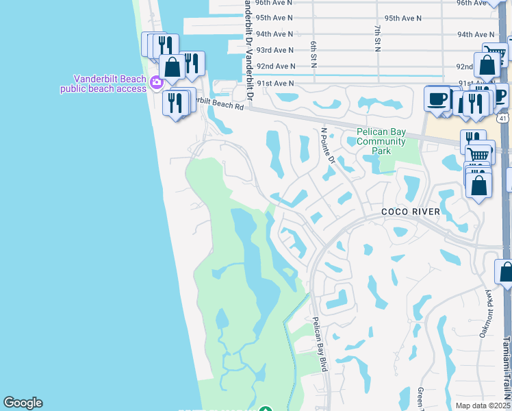 map of restaurants, bars, coffee shops, grocery stores, and more near 8990 Bay Colony Drive in Naples