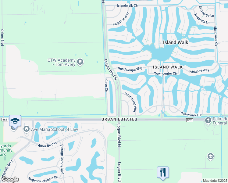 map of restaurants, bars, coffee shops, grocery stores, and more near 5329 Cove Circle in Naples