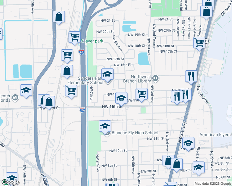 map of restaurants, bars, coffee shops, grocery stores, and more near 700 Northwest 15th Place in Pompano Beach