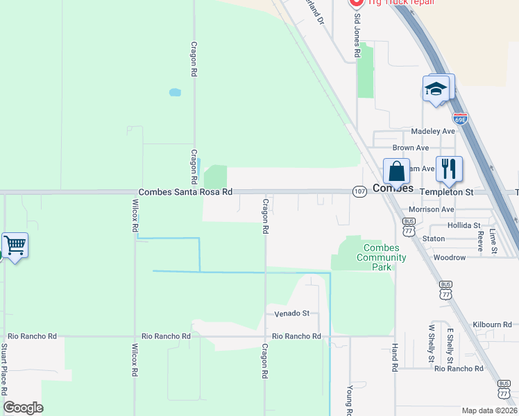 map of restaurants, bars, coffee shops, grocery stores, and more near 21454 Cragon Road in Harlingen