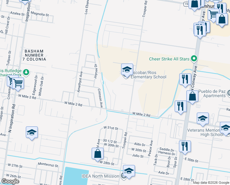 map of restaurants, bars, coffee shops, grocery stores, and more near 1000 West 2nd Street in Mission
