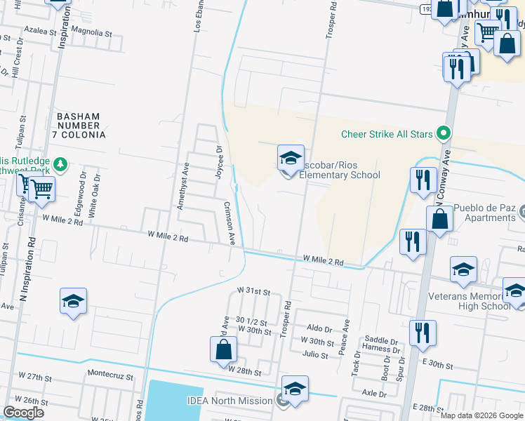 map of restaurants, bars, coffee shops, grocery stores, and more near 1000 West 2nd Street in Mission