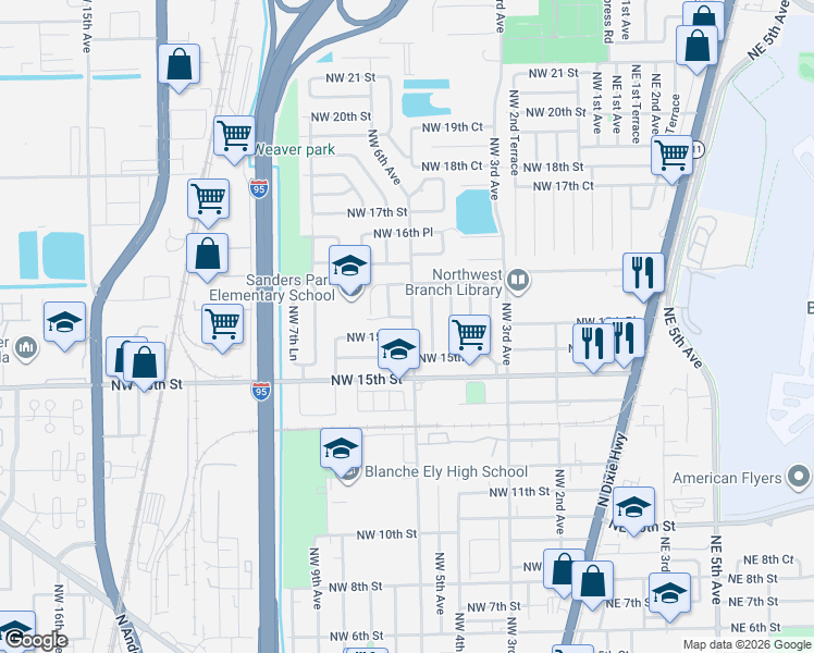 map of restaurants, bars, coffee shops, grocery stores, and more near 700 Northwest 15th Place in Pompano Beach