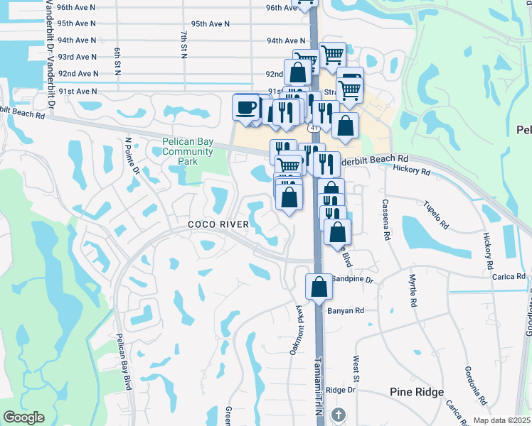map of restaurants, bars, coffee shops, grocery stores, and more near 1000 Lambiance Circle in Naples