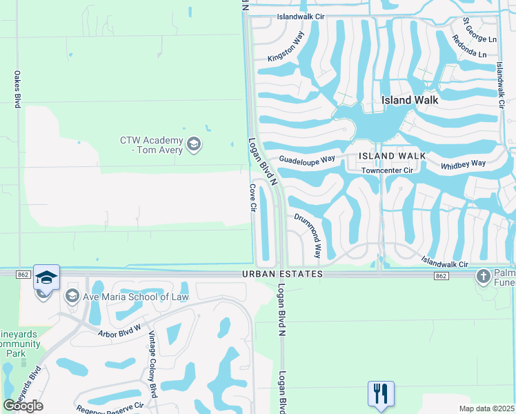 map of restaurants, bars, coffee shops, grocery stores, and more near 5645 Cove Circle in Naples