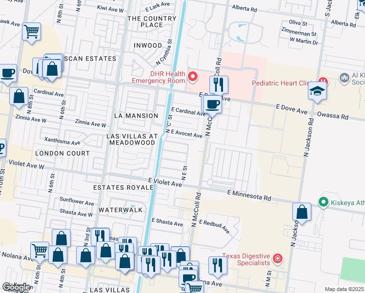 map of restaurants, bars, coffee shops, grocery stores, and more near 512 East Yucca Avenue in McAllen
