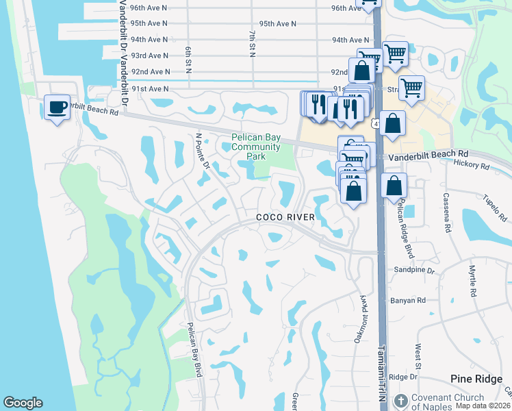 map of restaurants, bars, coffee shops, grocery stores, and more near 620 Via Mezner in Naples