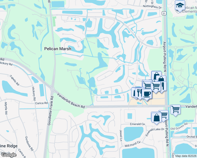 map of restaurants, bars, coffee shops, grocery stores, and more near 9038 Whimbrel Watch Lane in Naples
