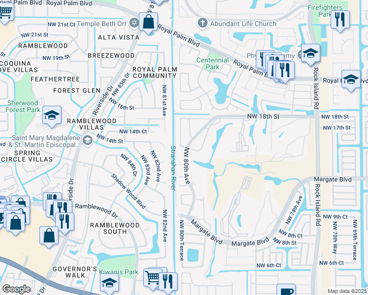 map of restaurants, bars, coffee shops, grocery stores, and more near 20 Northwest 14th Place in Pompano Beach