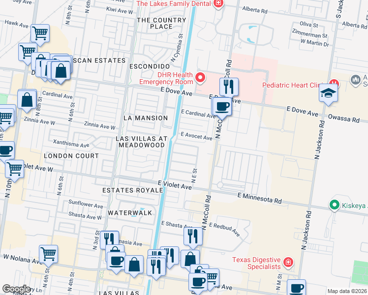 map of restaurants, bars, coffee shops, grocery stores, and more near 416 East Yucca Avenue in McAllen
