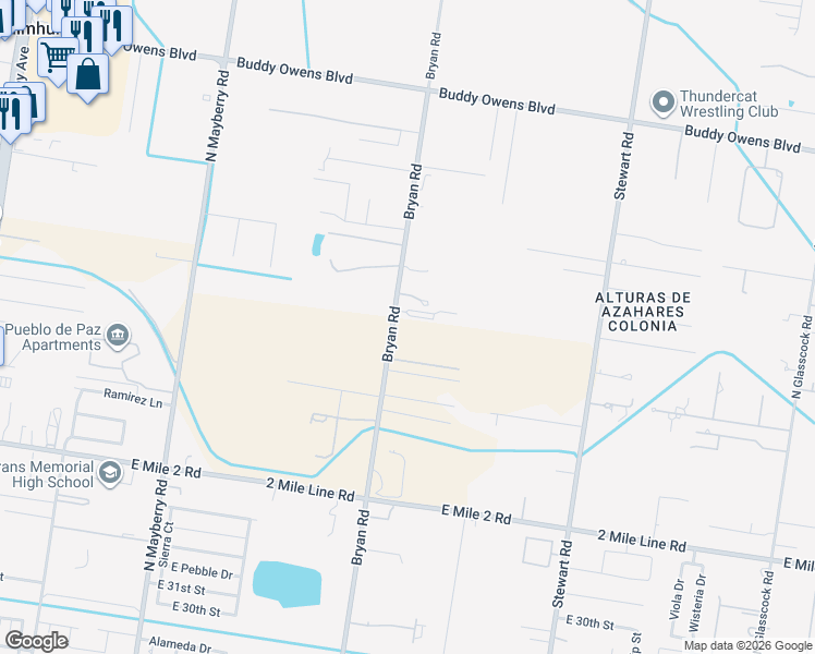 map of restaurants, bars, coffee shops, grocery stores, and more near 3618 Bryan Road in Mission