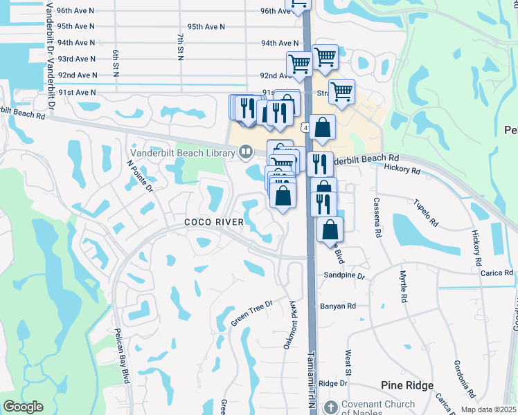 map of restaurants, bars, coffee shops, grocery stores, and more near 700 Lambiance Circle in Naples