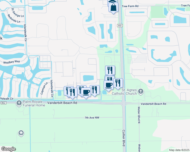 map of restaurants, bars, coffee shops, grocery stores, and more near 7306 Acorn Way in Naples