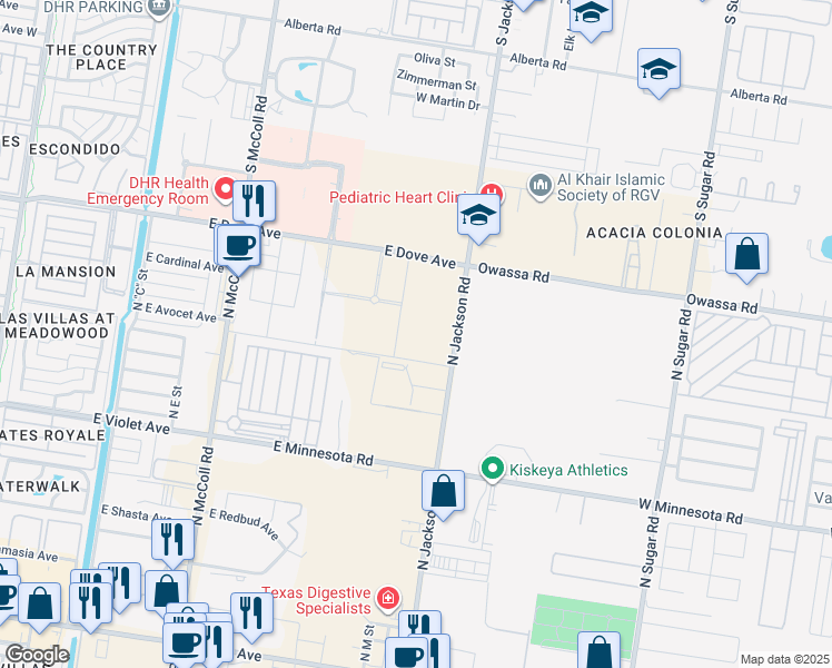 map of restaurants, bars, coffee shops, grocery stores, and more near 5300 North L Street in McAllen