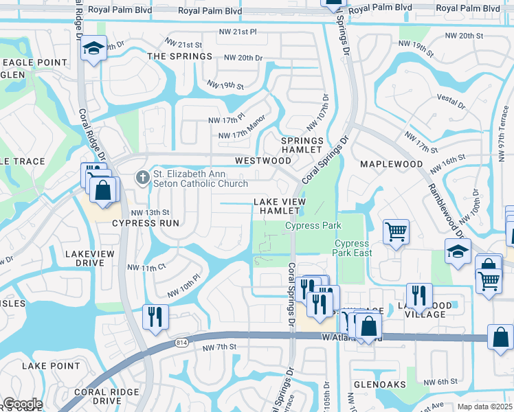 map of restaurants, bars, coffee shops, grocery stores, and more near in Pompano Beach