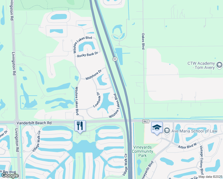 map of restaurants, bars, coffee shops, grocery stores, and more near 8199 Wilshire Lakes Boulevard in Naples