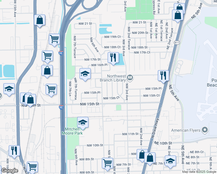 map of restaurants, bars, coffee shops, grocery stores, and more near 1576 Northwest 5th Avenue in Pompano Beach