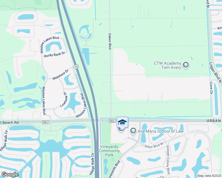 map of restaurants, bars, coffee shops, grocery stores, and more near 1115 Oakes Boulevard in Naples