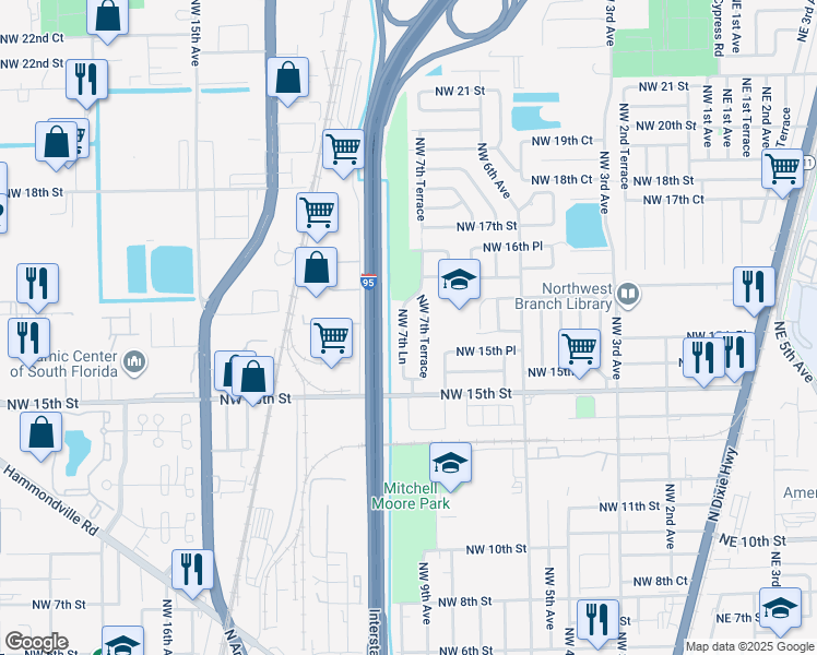 map of restaurants, bars, coffee shops, grocery stores, and more near 1581 Northwest 7th Lane in Pompano Beach