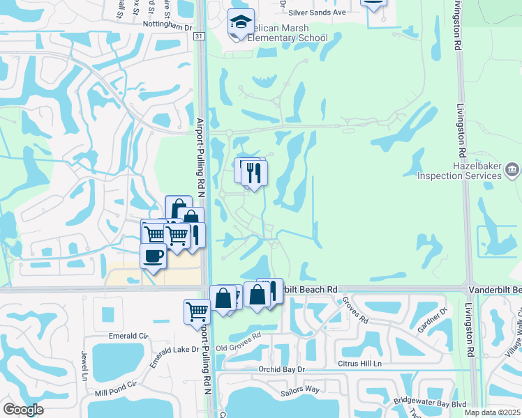 map of restaurants, bars, coffee shops, grocery stores, and more near 2600 Tiburon Dr in Naples