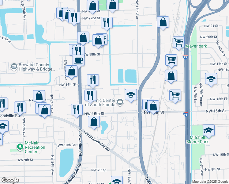map of restaurants, bars, coffee shops, grocery stores, and more near 1652 Northwest 17th Avenue in Pompano Beach