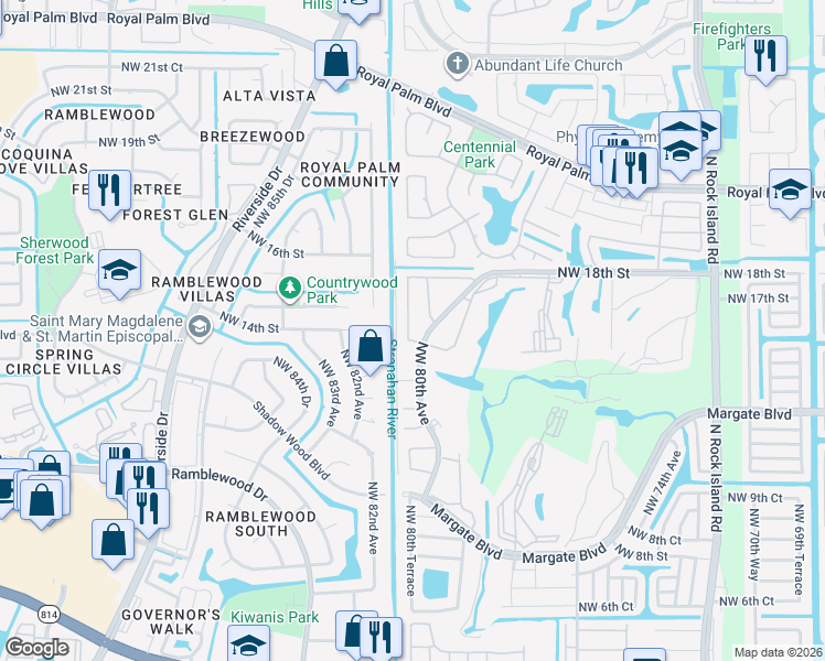 map of restaurants, bars, coffee shops, grocery stores, and more near 20 Northwest 14th Place in Pompano Beach