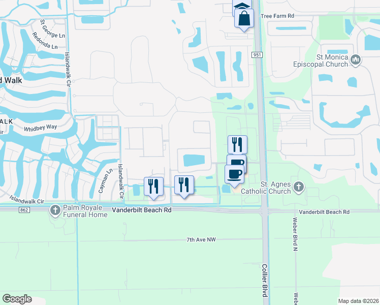 map of restaurants, bars, coffee shops, grocery stores, and more near 7422 Acorn Way in Naples
