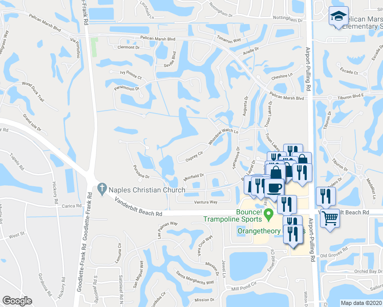 map of restaurants, bars, coffee shops, grocery stores, and more near 9054 Whimbrel Watch Lane in Naples