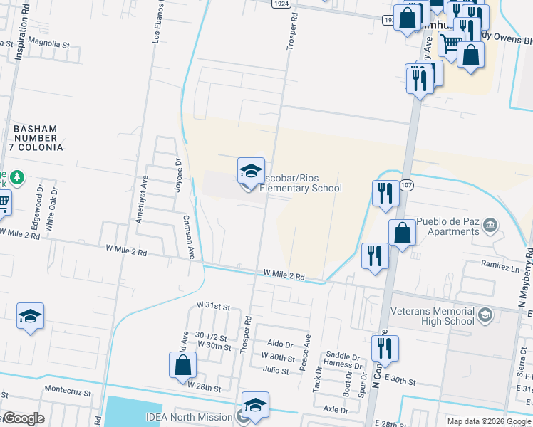 map of restaurants, bars, coffee shops, grocery stores, and more near 3224 Trosper Road in Mission