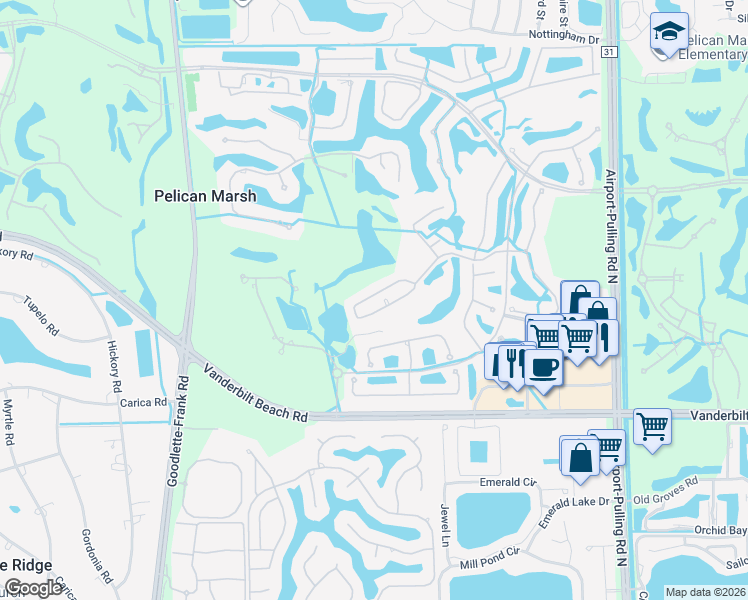 map of restaurants, bars, coffee shops, grocery stores, and more near 9054 Whimbrel Watch Lane in Naples