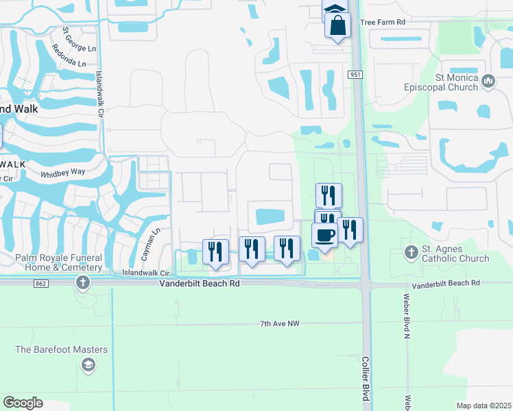 map of restaurants, bars, coffee shops, grocery stores, and more near 7414 Acorn Way in Naples