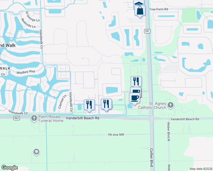 map of restaurants, bars, coffee shops, grocery stores, and more near 7422 Acorn Way in Naples