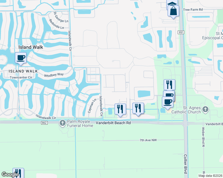 map of restaurants, bars, coffee shops, grocery stores, and more near 7515 Morgan Way in Naples