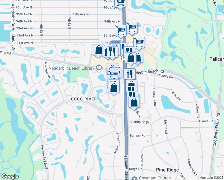 map of restaurants, bars, coffee shops, grocery stores, and more near 8805 Tamiami Trail North in Naples