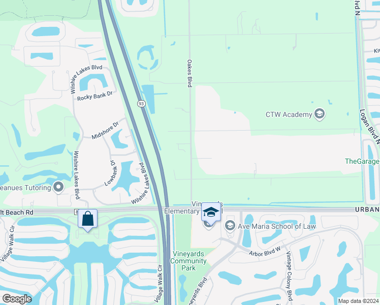 map of restaurants, bars, coffee shops, grocery stores, and more near 1115 Oakes Boulevard in Naples