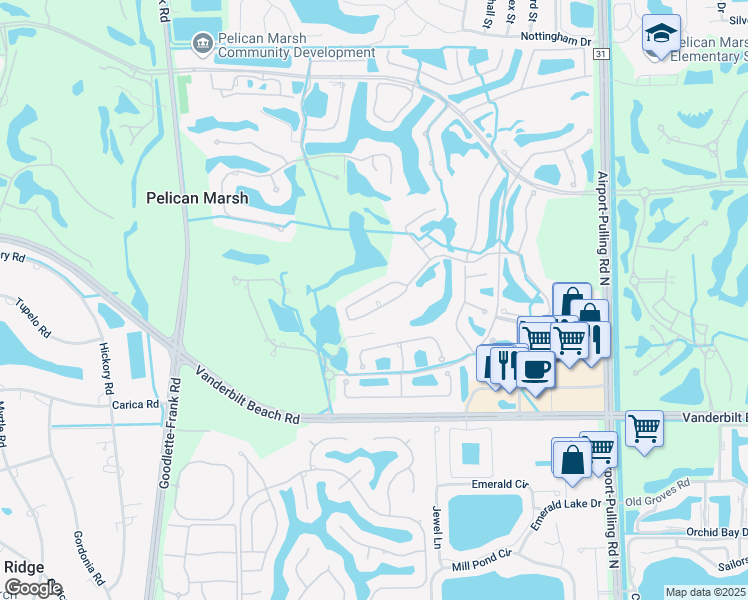 map of restaurants, bars, coffee shops, grocery stores, and more near 9054 Whimbrel Watch Lane in Naples