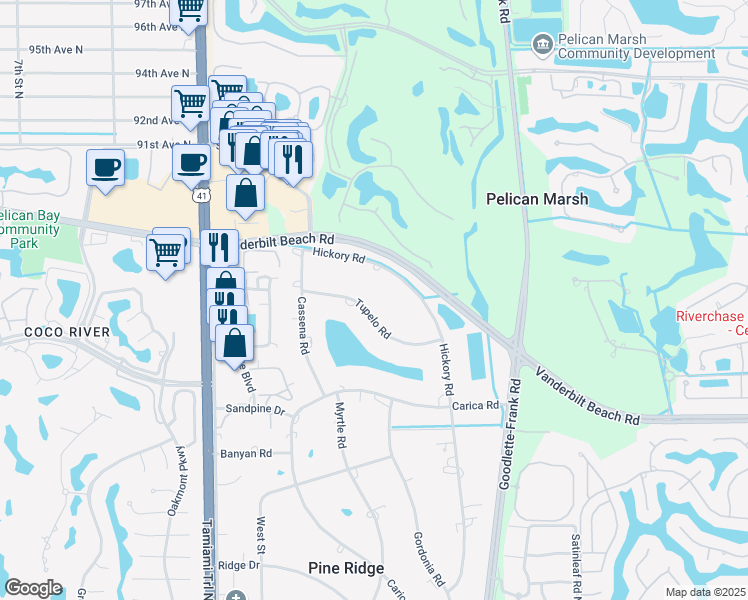 map of restaurants, bars, coffee shops, grocery stores, and more near 173 Tupelo Road in Naples