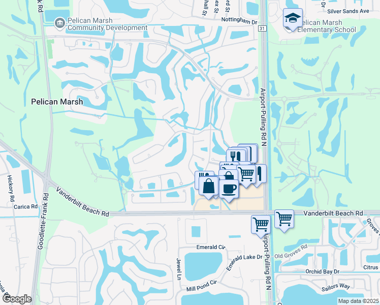 map of restaurants, bars, coffee shops, grocery stores, and more near 9065 Terranova Drive in Naples