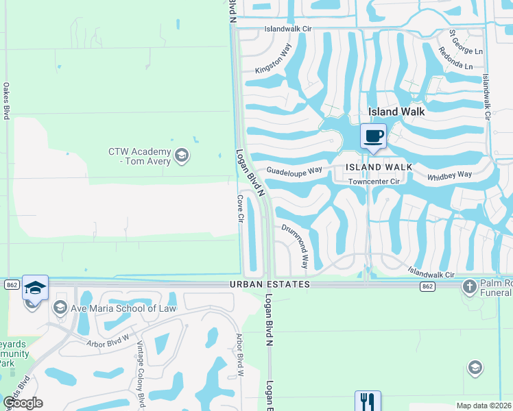 map of restaurants, bars, coffee shops, grocery stores, and more near 5823 Cove Circle in Naples