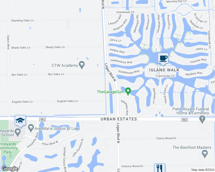 map of restaurants, bars, coffee shops, grocery stores, and more near 5725 Cove Circle in Naples