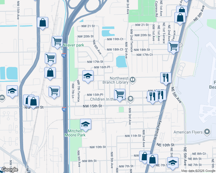 map of restaurants, bars, coffee shops, grocery stores, and more near 1576 Northwest 5th Avenue in Pompano Beach